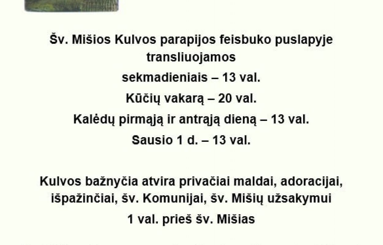 Informacija dėl Šv. Mišių kalėdiniu laikotarpiu
