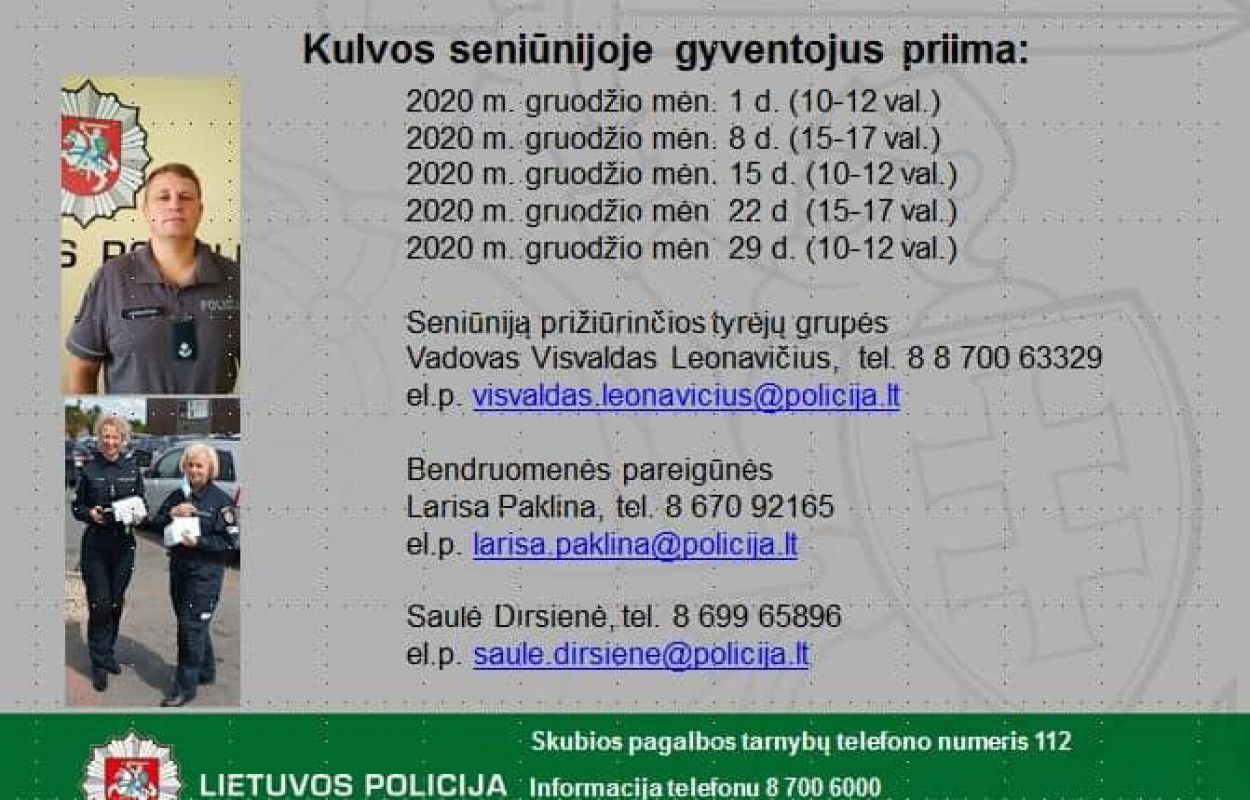 Informacija dėl policijos ekipažo Kulvos seniūnijoje